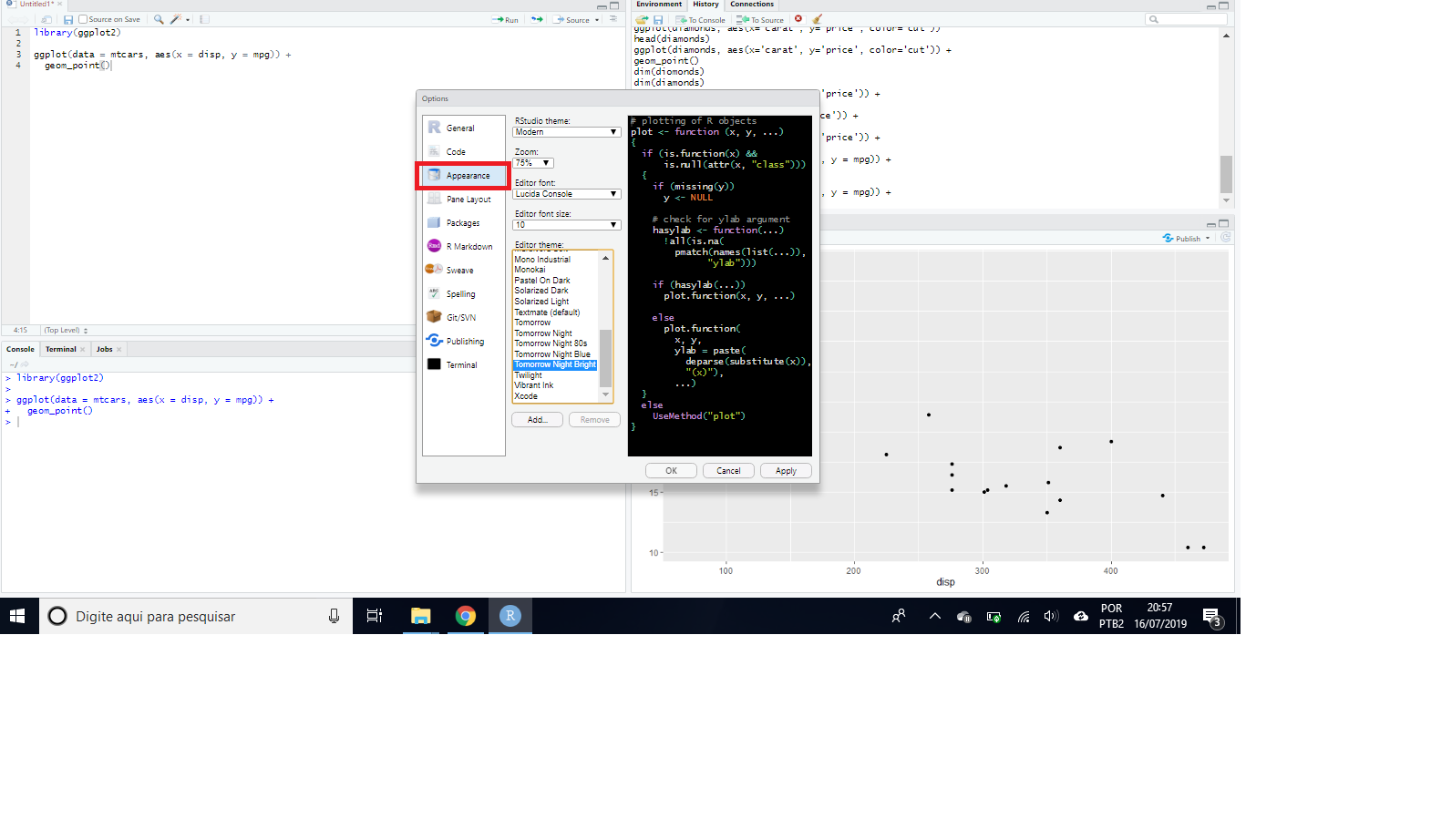 \label{fig:rstudio3} Ferramentas de aparência do RStudio